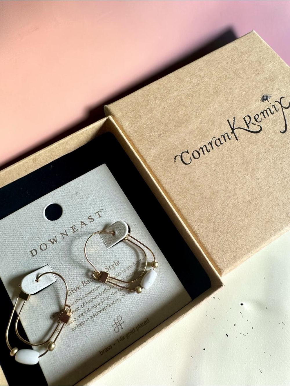 DownEast Gold and White Beaded Hoop Earrings
